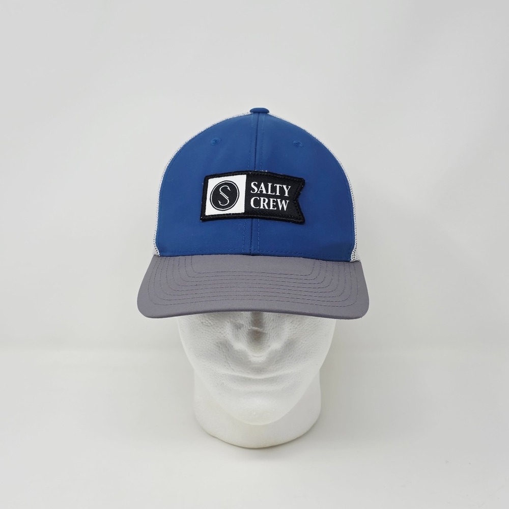 Salty Crew Hat Cap Snapback White Mesh Blue Trucker Fishing Patch Logo Gray OSFM